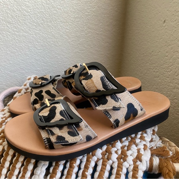 Ancient Greek Sandals Women Size 37 Iaso Buckled Leopard-print Calf Hair Slides - Picture 1 of 5
